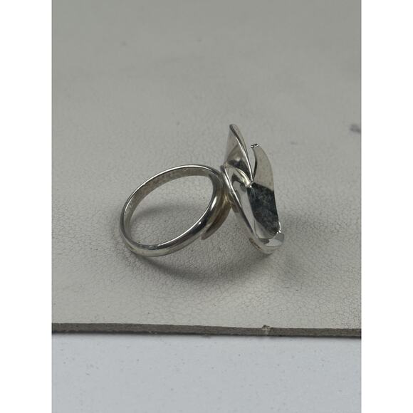 Abstract Flower Modernist Sterling Silver Ring Adjustable Size 8, 9, 10 - Picture 3 of 11